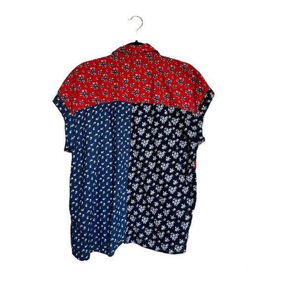 Style & Co 1X Floral Patchwork Red White Blue Button Up - Picture 4 of 7